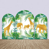 Lofaris Gold Glitter Giraffe Green Leaves Arch Backdrop Kit