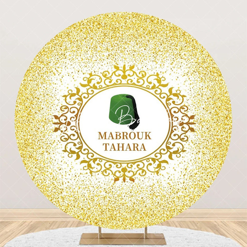 Lofaris Gold Glitter Green Hat Mabrouk Tahara Round Backdrop