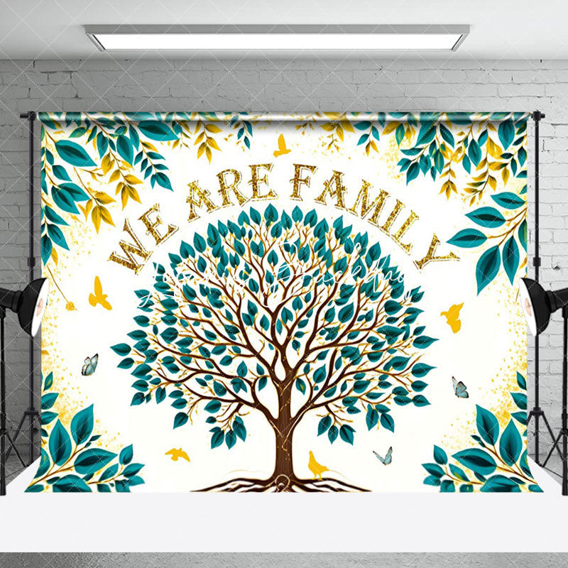 Lofaris Gold Glitter Green Leaves Tree Family Reunion Backdrop