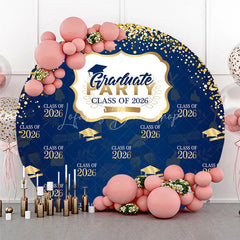 Lofaris Gold Glitter Navy Blue Round Graduation Party Backdrop