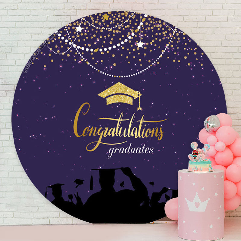 Lofaris Gold Glitter Purple Round Congrats Grad Backdrop