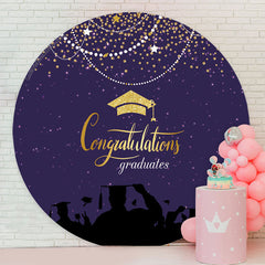 Lofaris Gold Glitter Purple Round Congrats Grad Backdrop