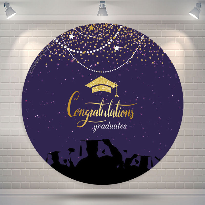 Lofaris Gold Glitter Purple Round Congrats Grad Backdrop