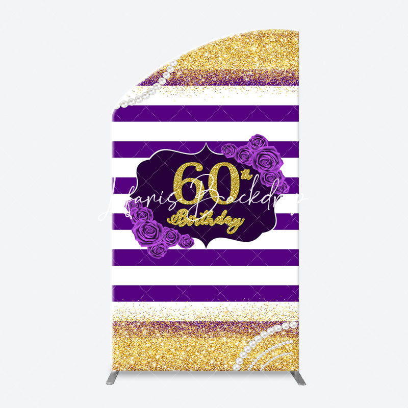 Lofaris Gold Glitter Purple Stripe Arch 60th Birthday Backdrop