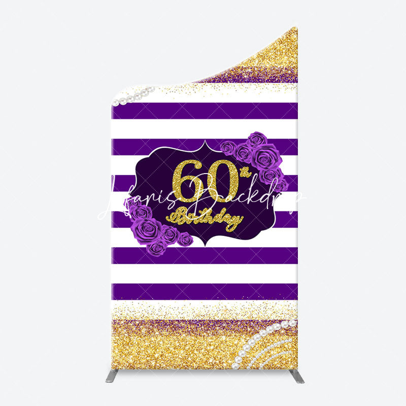 Lofaris Gold Glitter Purple Stripe Arch 60th Birthday Backdrop