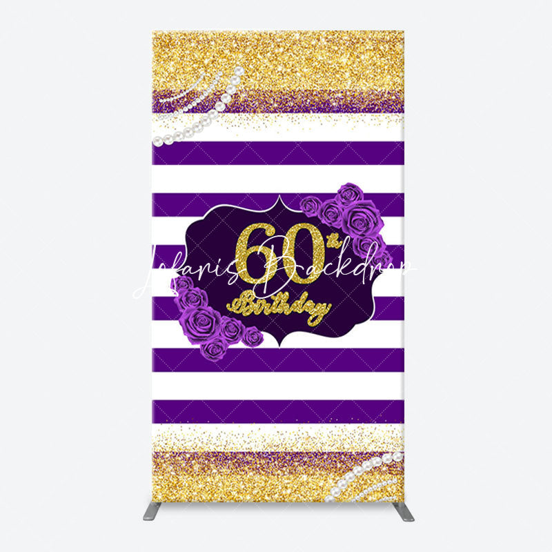 Lofaris Gold Glitter Purple Stripe Arch 60th Birthday Backdrop