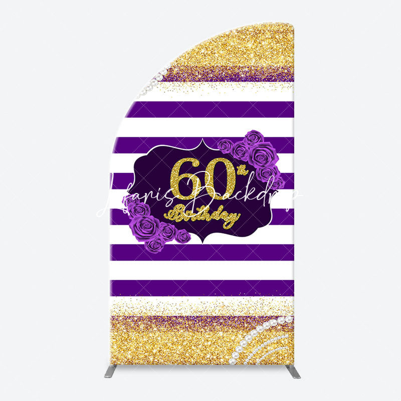 Lofaris Gold Glitter Purple Stripe Arch 60th Birthday Backdrop
