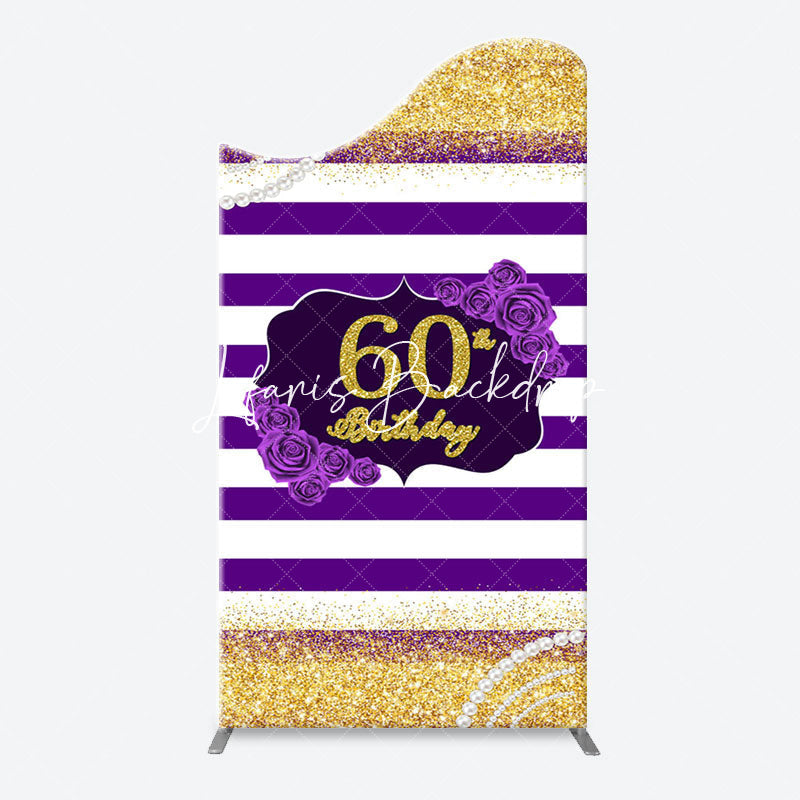 Lofaris Gold Glitter Purple Stripe Arch 60th Birthday Backdrop