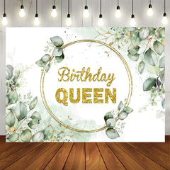 Lofaris Gold Glitter Queen Green Leave Birthday Backdrop