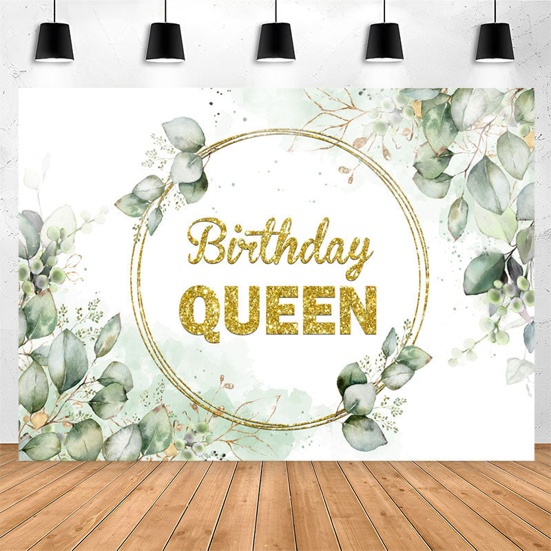 Lofaris Gold Glitter Queen Green Leave Birthday Backdrop