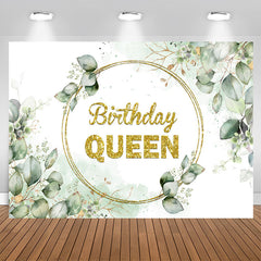 Lofaris Gold Glitter Queen Green Leave Birthday Backdrop