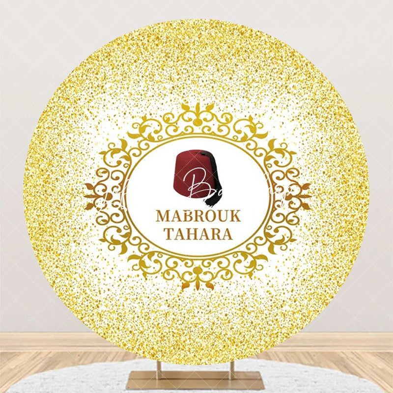 Lofaris Gold Glitter Red Hat Mabrouk Tahara Round Backdrop