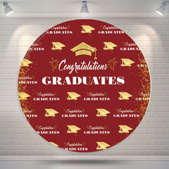 Lofaris Gold Glitter Red Round Graduation Backdrop Cover