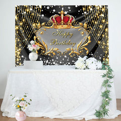 Lofaris Gold Glitter String Crown Diamonds Birthday Backdrop