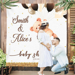 Lofaris Gold Glitter Teddy Bear Grey Custom Baby Shower Backdrop