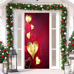 Lofaris Gold Heart Wine Red Bokeh Valentines Day Door Cover