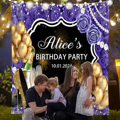 Lofaris Gold Heel Balloon Purple Rose Custom Birthday Backdrop