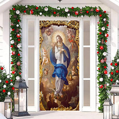 Lofaris Gold Holy Woman Cute Baby Merry Christmas Door Cover
