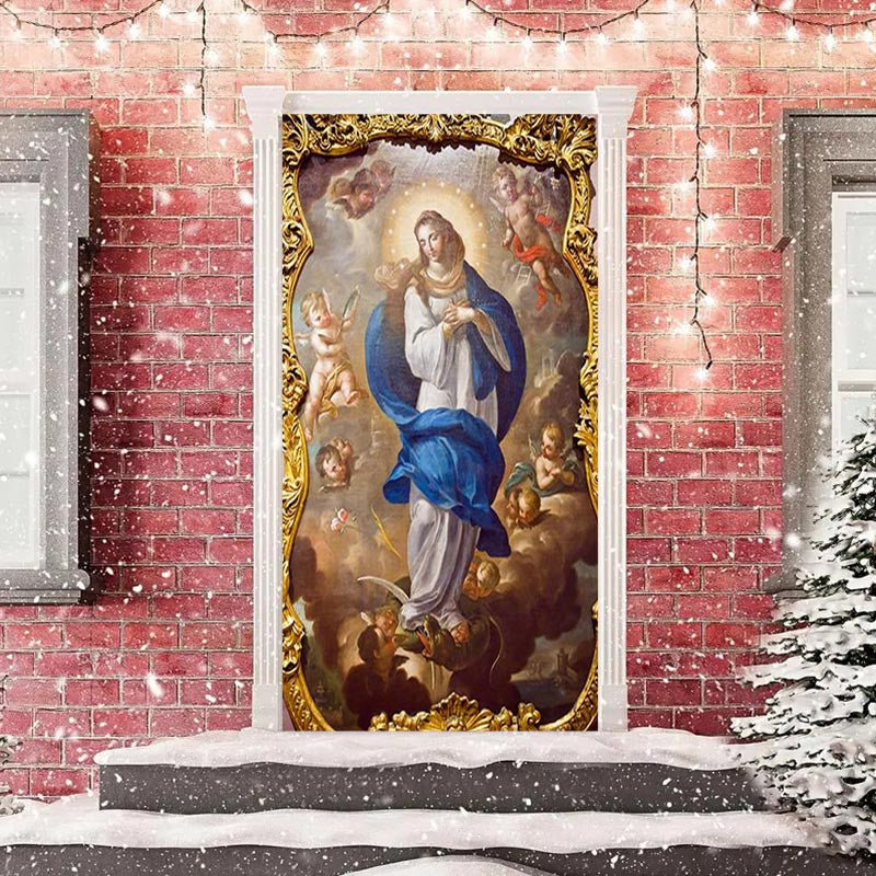 Lofaris Gold Holy Woman Cute Baby Merry Christmas Door Cover