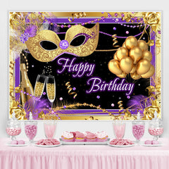 Lofaris Gold Mask And Ballon Purple Backdrop For Birthday Party
