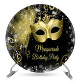 Lofaris Gold Mask Masquerade Birthday Party Round Backdrop