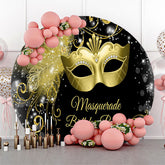 Lofaris Gold Mask Masquerade Birthday Party Round Backdrop