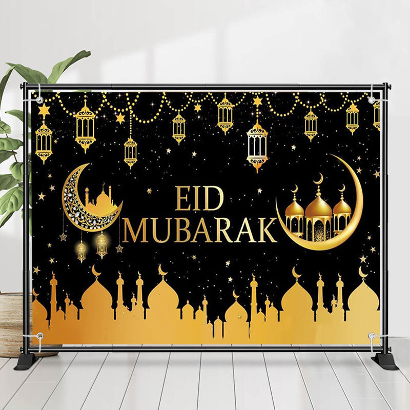 Lofaris Gold Moon Palace Lantern Galaxy Eid Mubarak Backdrop