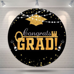 Lofaris Gold Mortarboard Lights Round Congrats Grad Backdrop