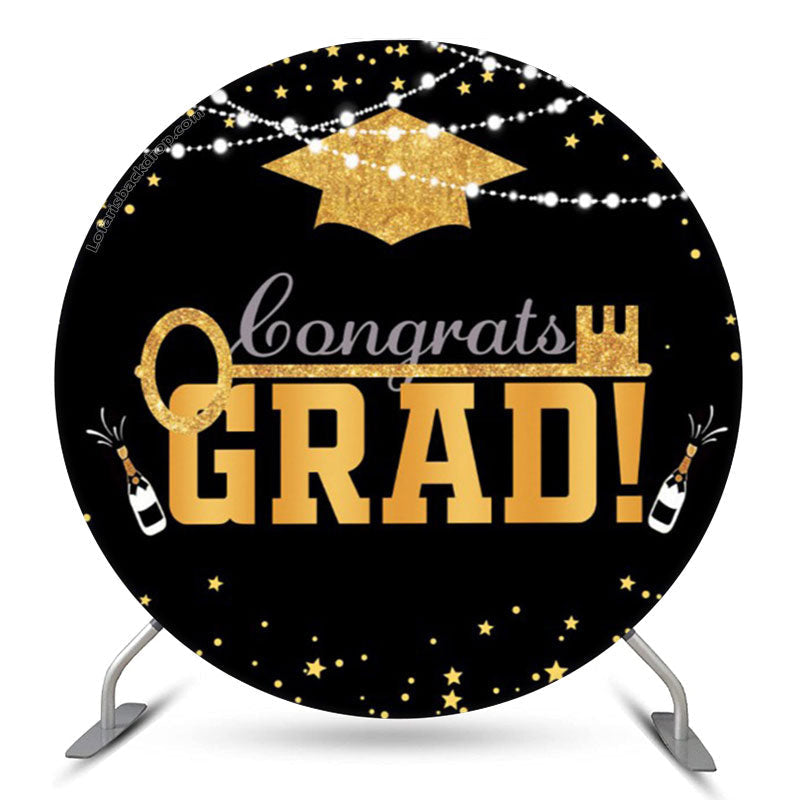 Lofaris Gold Mortarboard Lights Round Congrats Grad Backdrop