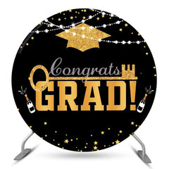 Lofaris Gold Mortarboard Lights Round Congrats Grad Backdrop
