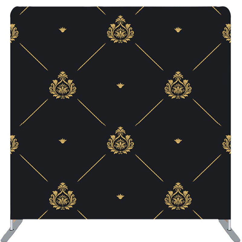 Lofaris Gold Noble Pattern Black Fabric Party Backdrop For Deocr