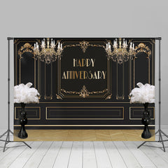 Lofaris Gold Pattern Black Palace Wall Anniversary Backdrop