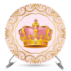 Lofaris Gold Pink Crown Princess Birthday Round Backdrop