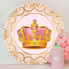 Lofaris Gold Pink Crown Princess Birthday Round Backdrop
