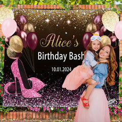 Lofaris Gold Pink Glitter High Heel Custom Birthday Backdrop