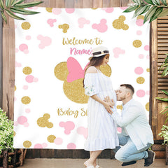 Lofaris Gold Pink Mouse Girls Custom Baby Shower Backdrop