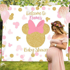 Lofaris Gold Pink Mouse Girls Custom Baby Shower Backdrop