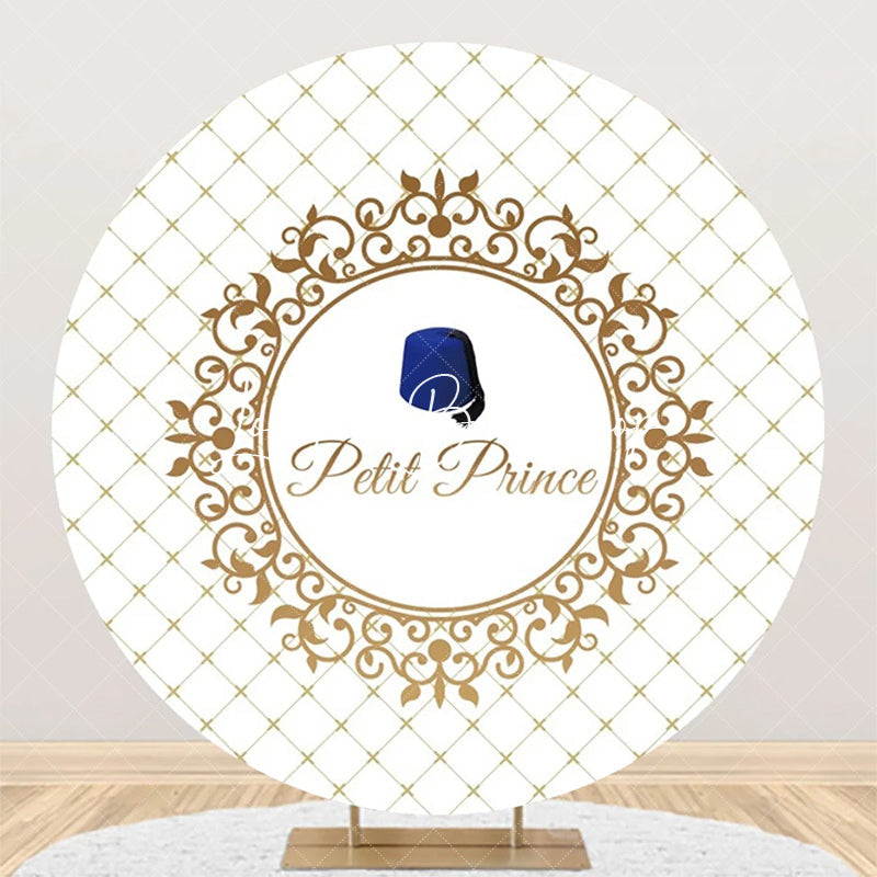 Lofaris Gold Plaid Navy Blue Hat Petit Prince Round Backdrop