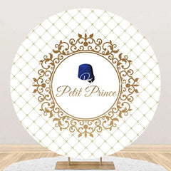 Lofaris Gold Plaid Navy Blue Hat Petit Prince Round Backdrop