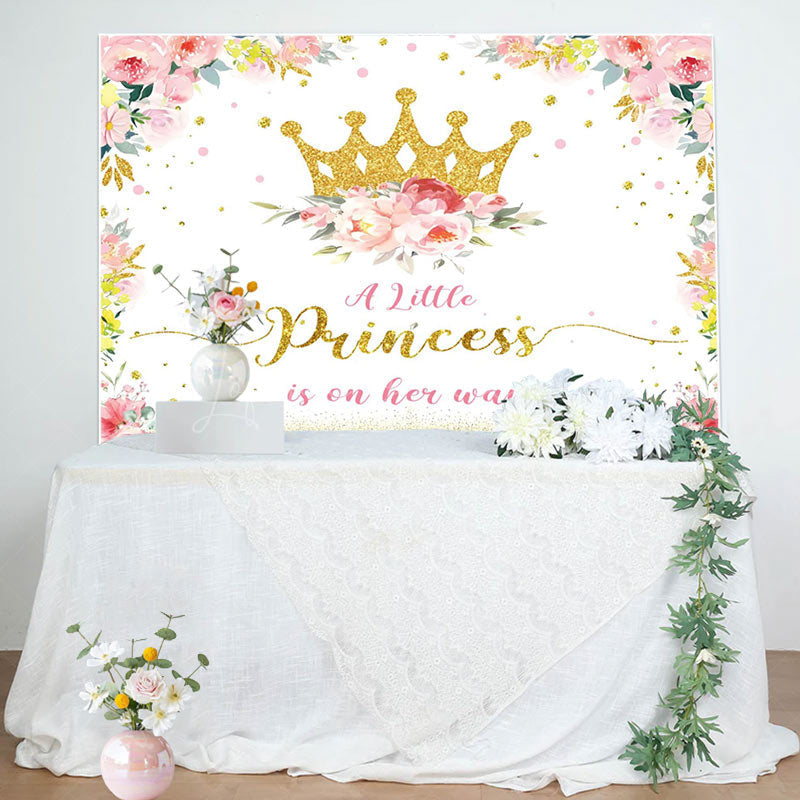 Lofaris Gold Princess Crown Floral Baby Shower Backdrop