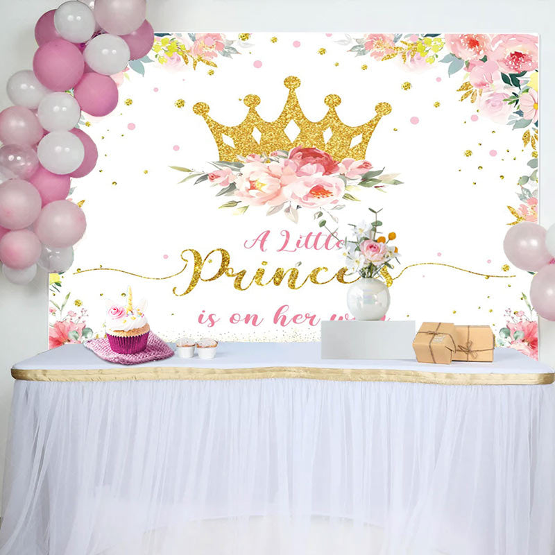 Lofaris Gold Princess Crown Floral Baby Shower Backdrop