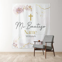 Lofaris Gold Purple Mi Bautizo Floral Baptism Backdrop For Girl