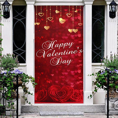 Lofaris Gold Red Hearts Bokeh Valentines Day Door Cover