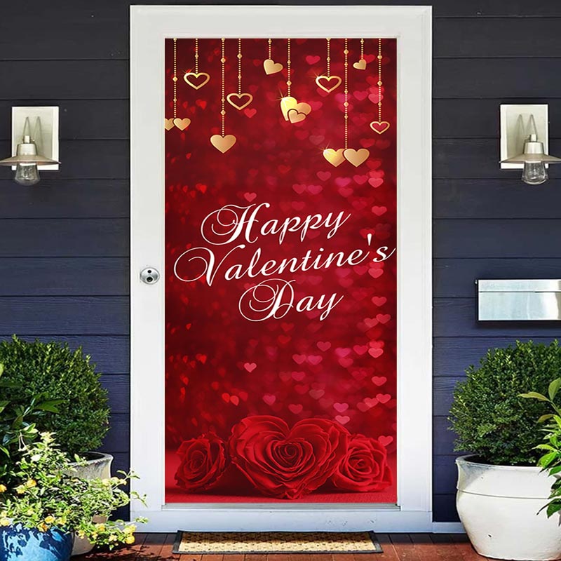 Lofaris Gold Red Hearts Bokeh Valentines Day Door Cover