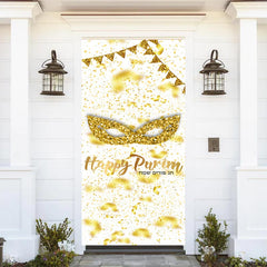 Lofaris Gold Ribbons Mask Bokeh Happy Purim Day Door Cover