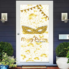 Lofaris Gold Ribbons Mask Bokeh Happy Purim Day Door Cover