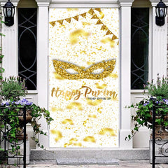 Lofaris Gold Ribbons Mask Bokeh Happy Purim Day Door Cover