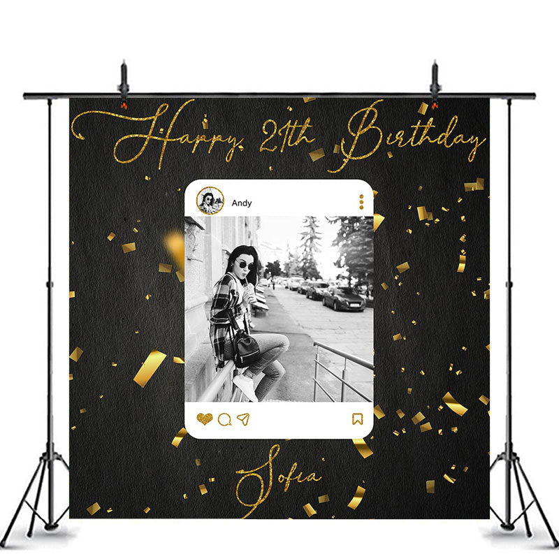 Lofaris Gold Ribbons Photo Post Custom 21Th Birthday Backdrop