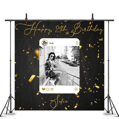 Lofaris Gold Ribbons Photo Post Custom 21Th Birthday Backdrop