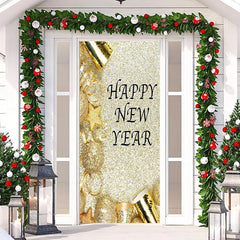 Lofaris Gold Sand Ribbon Ball Happy New Year Door Cover